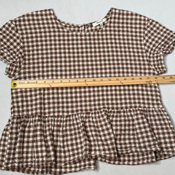 Madewell Medford Brown Gingham Checkered Peplum Short Sleeve Top Medium - Picture 7 of 8
